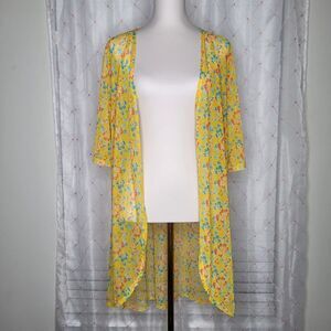 Stitchwurks Los Angeles Boho Yellow Floral Duster Topper Flower Power Sheer Sz M